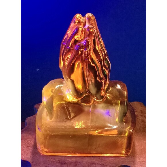 Vintage Kanawha Praying Hands Amberina UV Reactive Glass Paperweight 5"x4"x3" - Picture 3 of 14